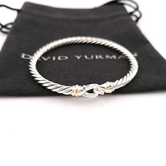 David Yurman Sterling Silver & 14k Gold FLEX 4mm Classic Cable Buckle Bracelet - Picture 1 of 11
